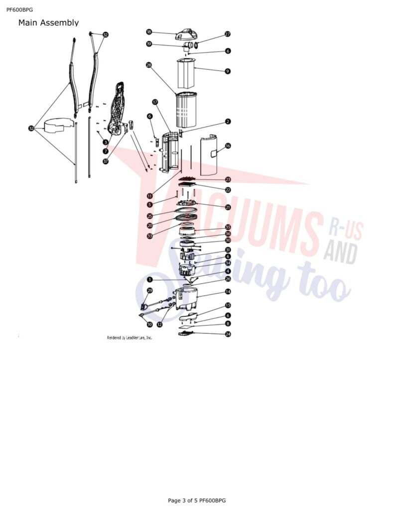 Powr-Flite PF600BPG exploded schematic diagram (page 1)