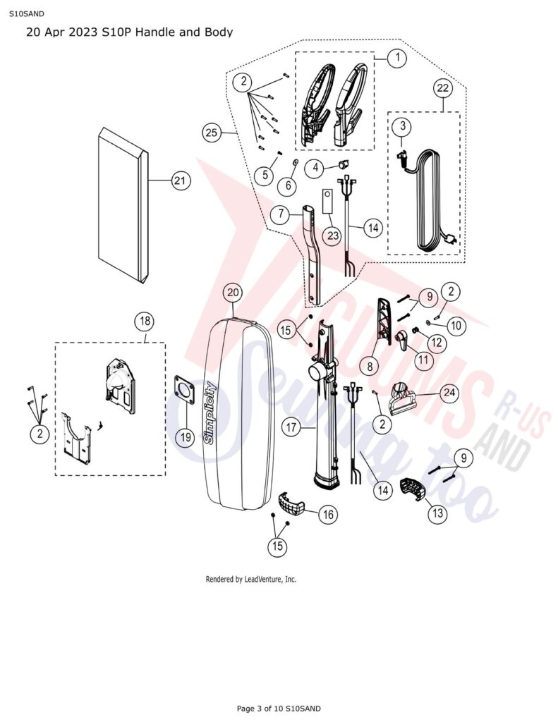 Simplicity S10SAND exploded schematic diagram (page 1)