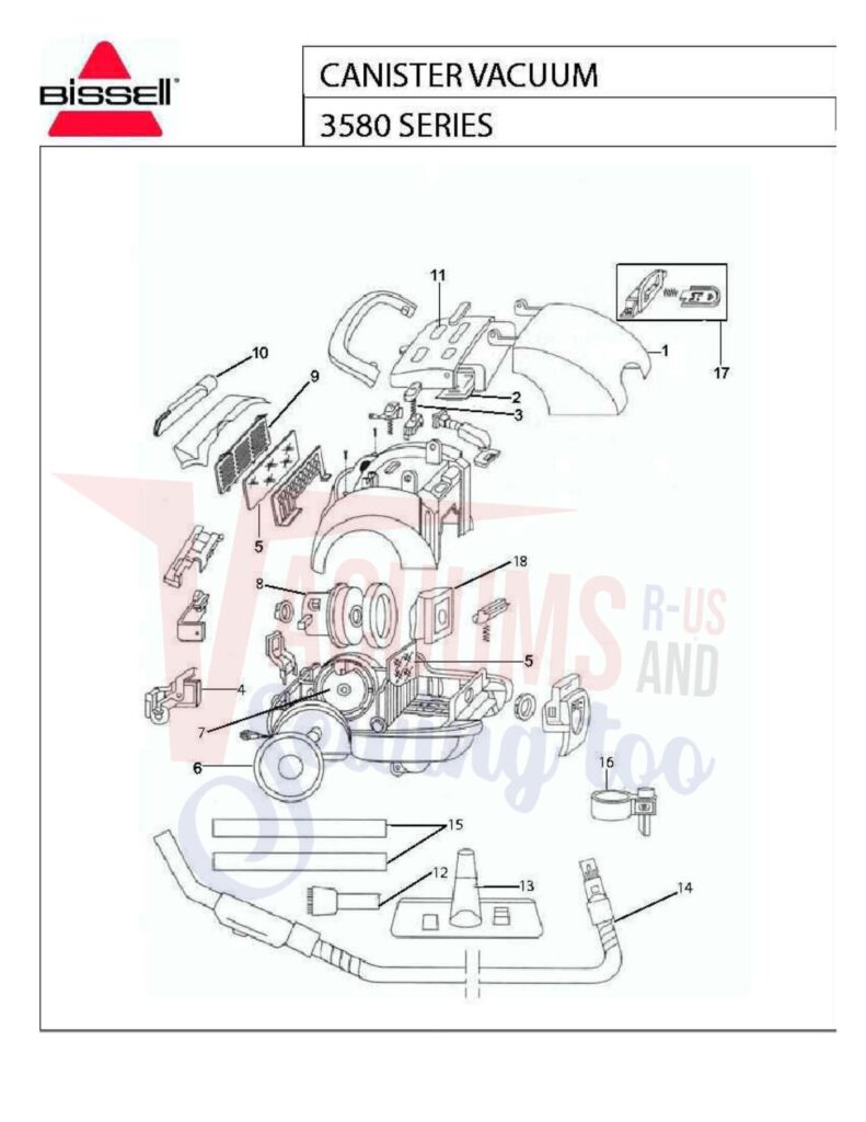 Bissell 3580 exploded schematic diagram (page 1)
