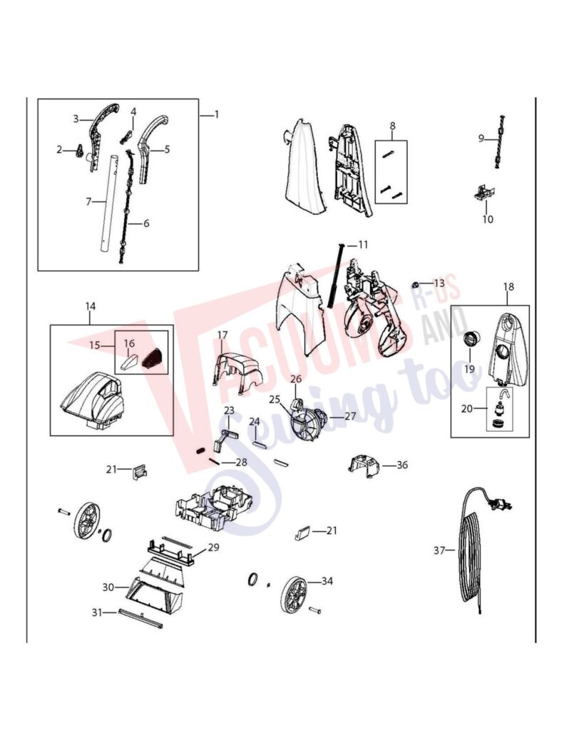 Bissell 1960w exploded schematic diagram (page 1)