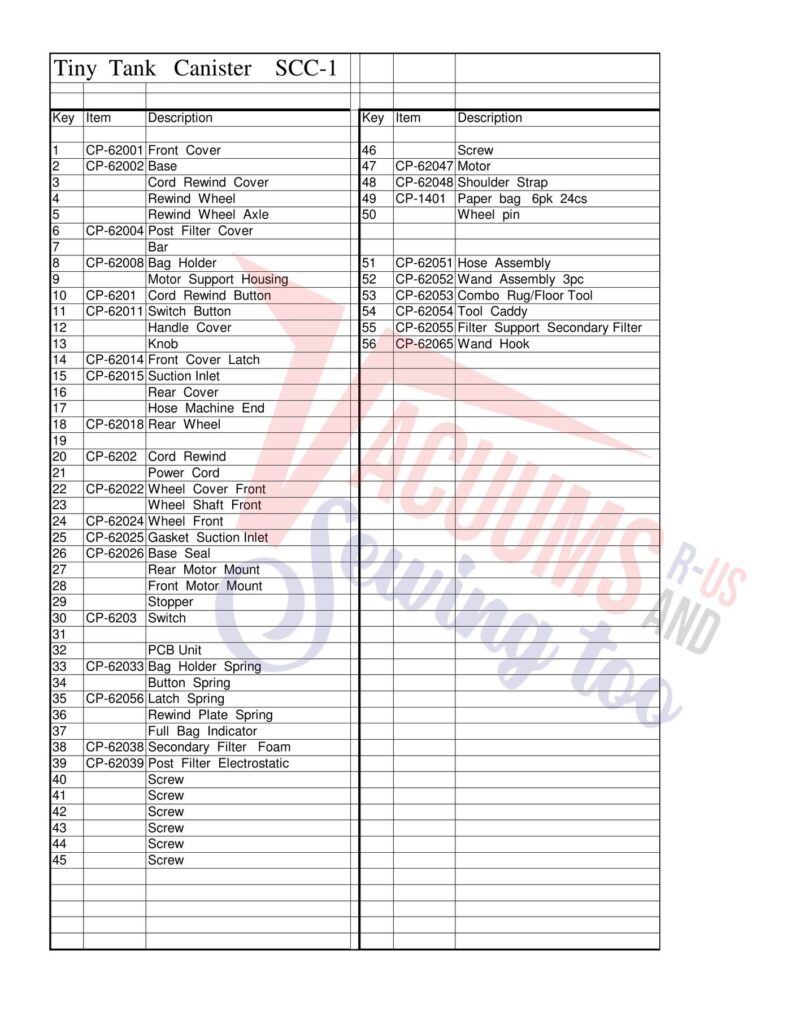 Eureka SCC-1 exploded schematic diagram (page 1)