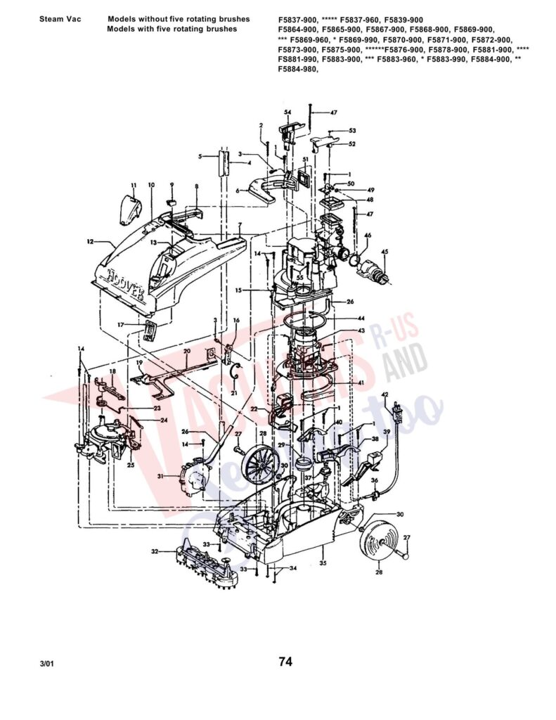 Hoover F5837 exploded schematic diagram (page 1)