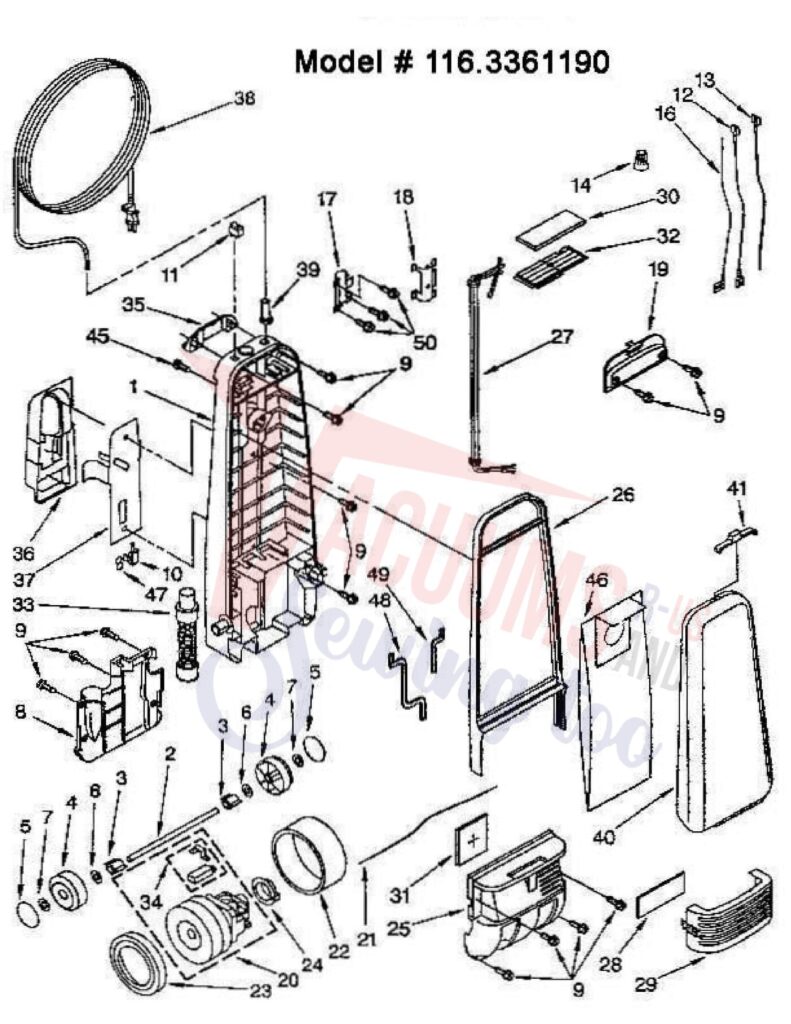 Kenmore 116.3361190 exploded schematic diagram (page 1)
