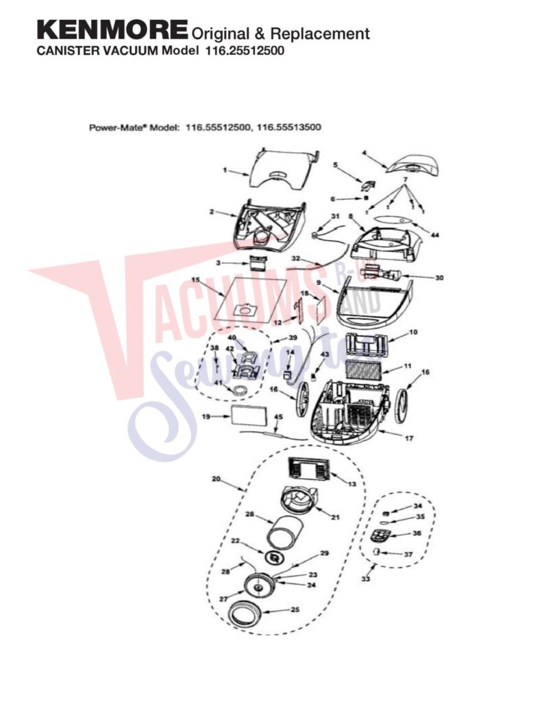 Kenmore 116.25512500 exploded schematic diagram (page 1)