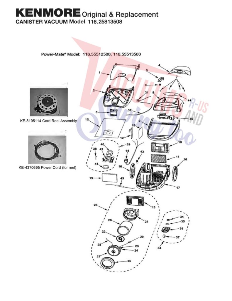 Kenmore 116.25813508 exploded schematic diagram (page 1)