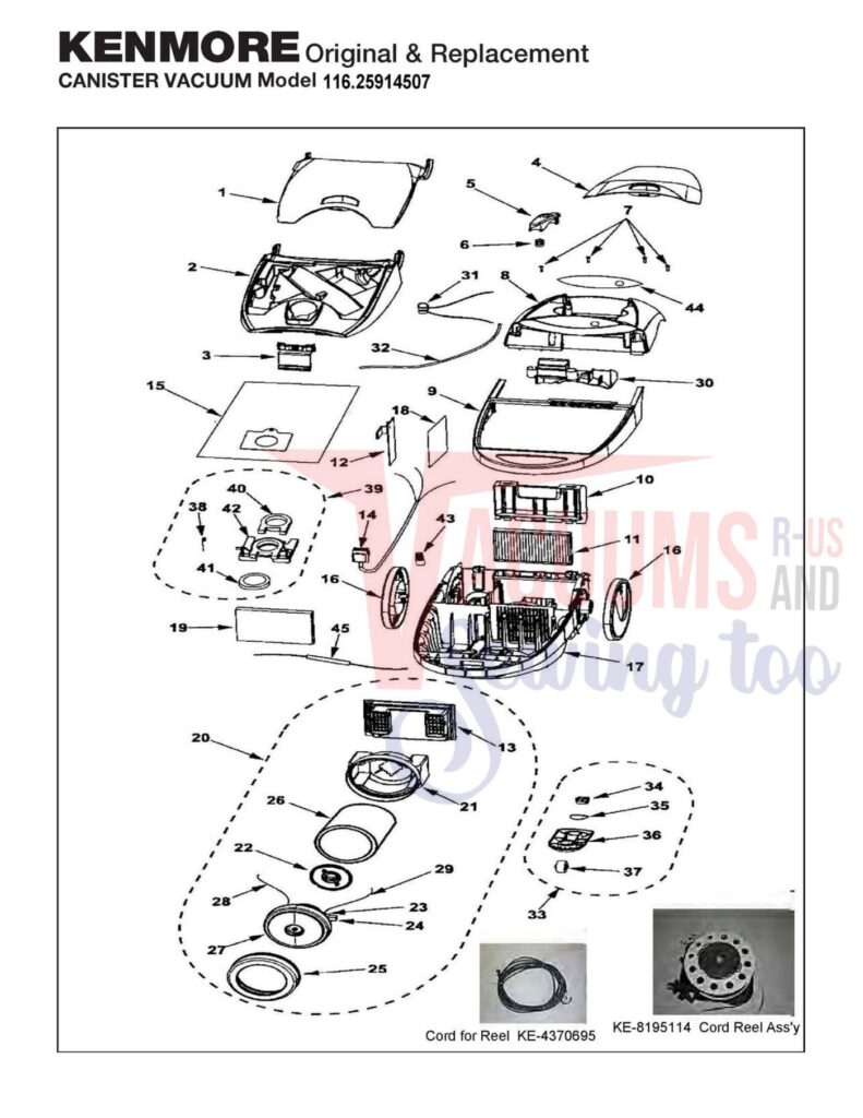 Kenmore 116.25914507 exploded schematic diagram (page 1)