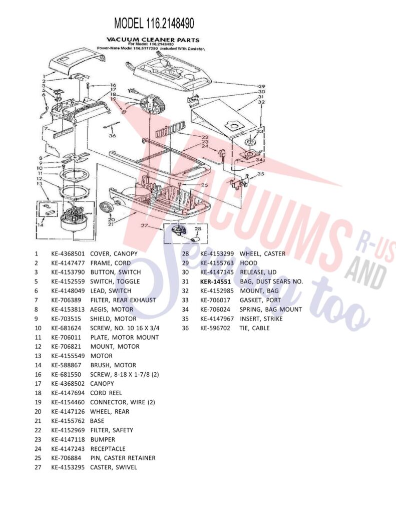 Kenmore 116.2748490 exploded schematic diagram (page 1)