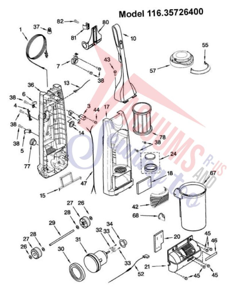 Kenmore 116.35726400 exploded schematic diagram (page 1)