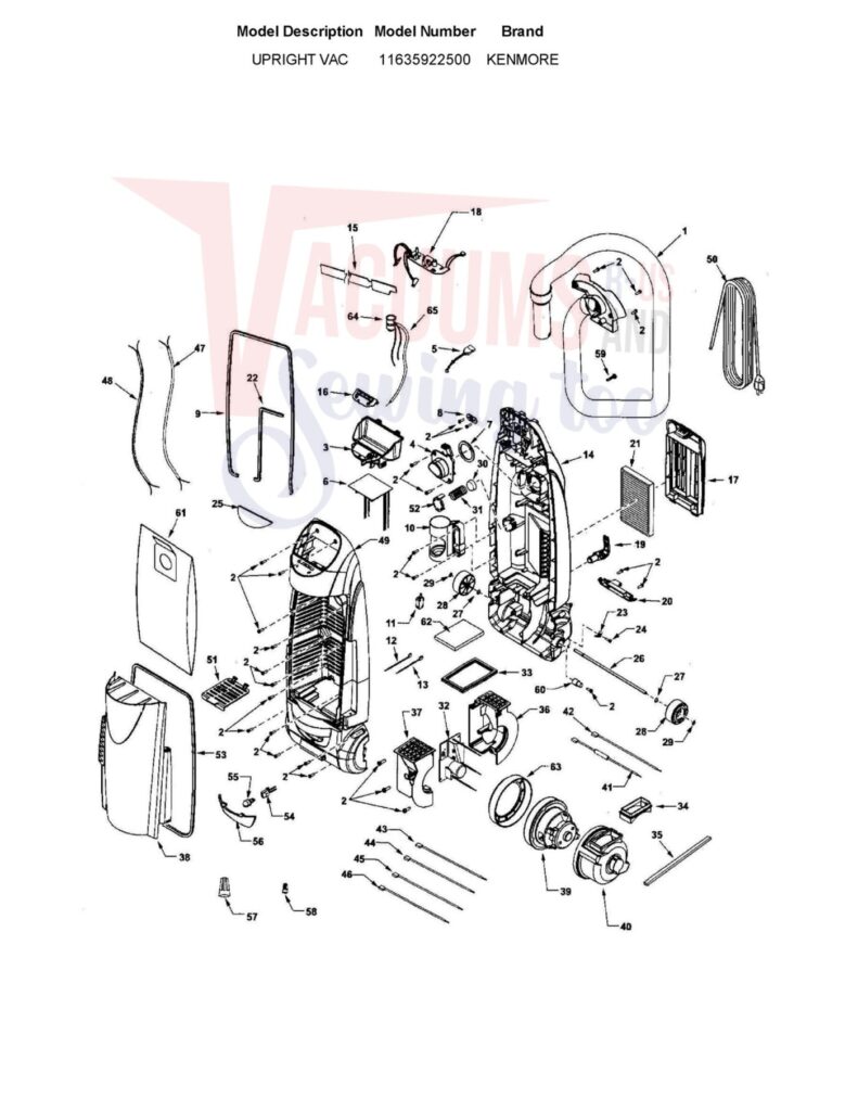 Kenmore 116.35922500 exploded schematic diagram (page 1)