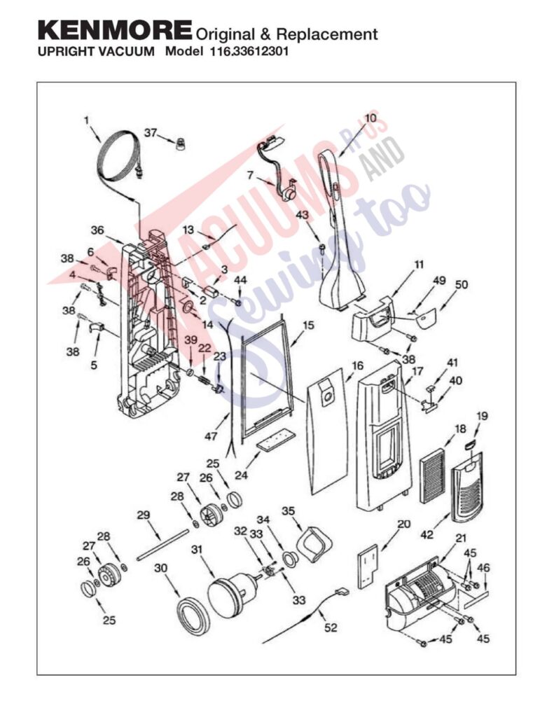 Kenmore 116.33612301 exploded schematic diagram (page 1)