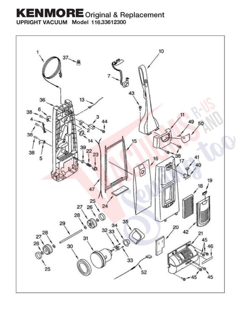 Kenmore 116.33612300 exploded schematic diagram (page 1)