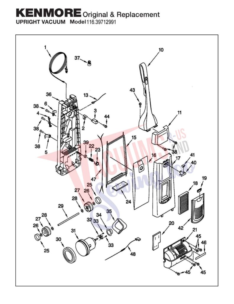 Kenmore 116.39712991 exploded schematic diagram (page 1)