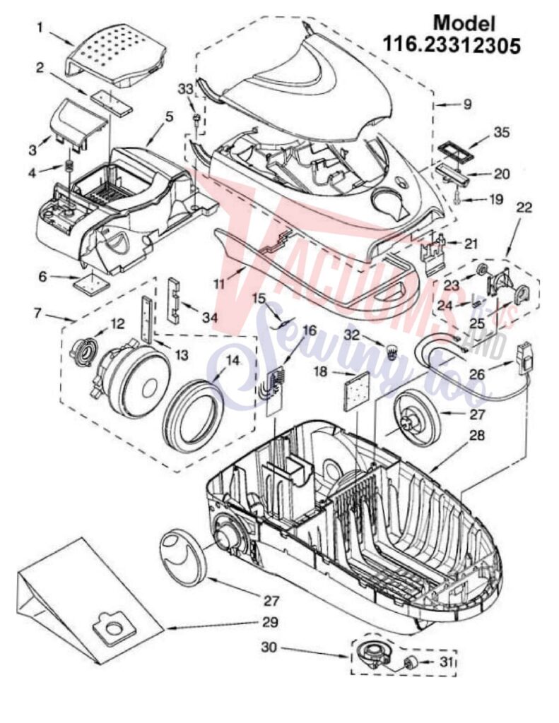 Kenmore 116.23312305 exploded schematic diagram (page 1)