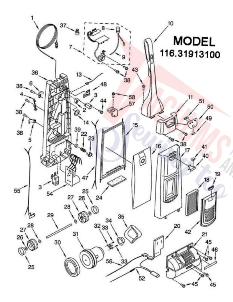 Kenmore 116.31913100 exploded schematic diagram (page 1)