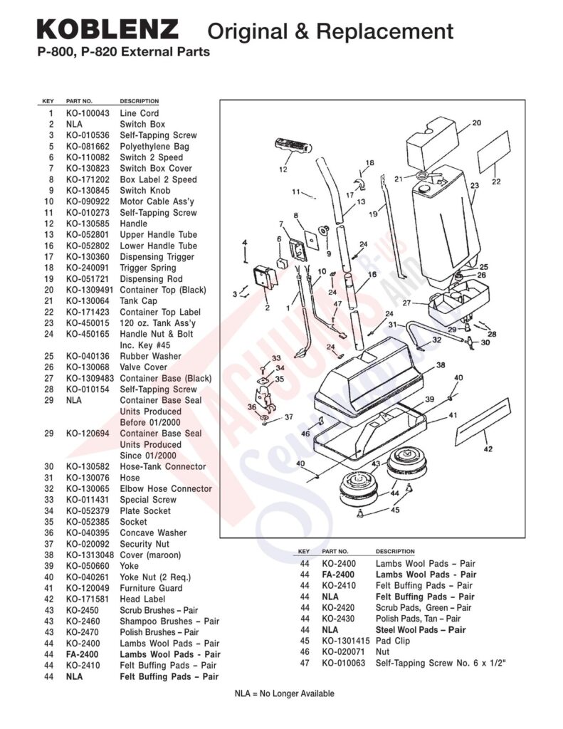Koblenz P-800 exploded schematic diagram (page 1)