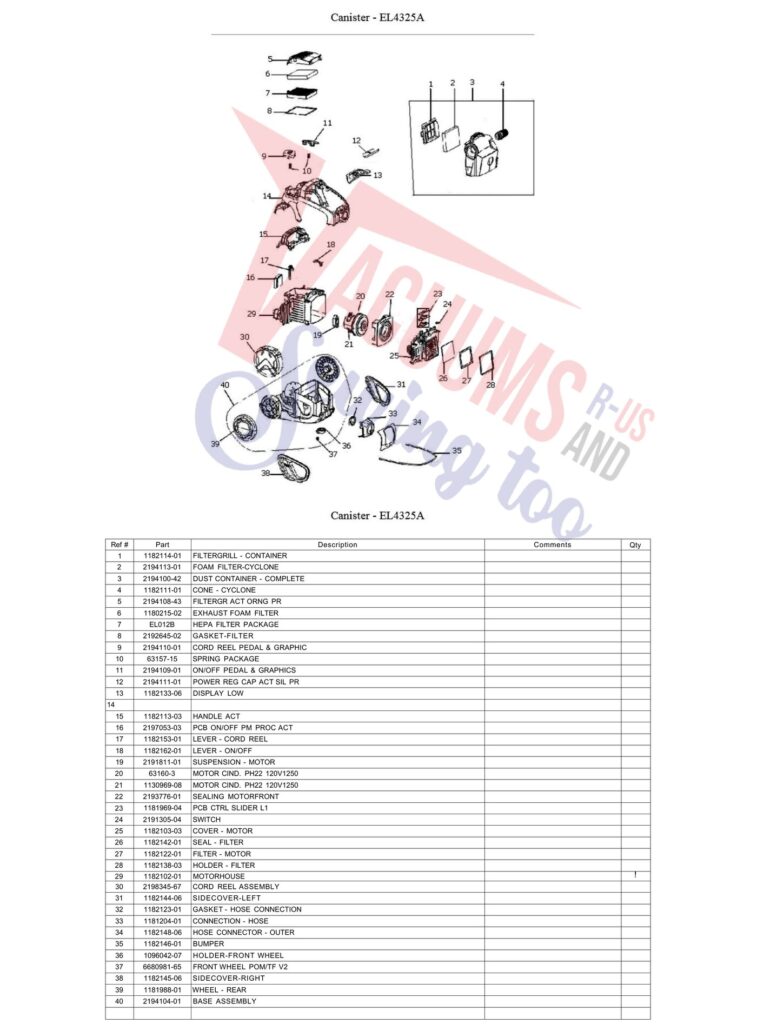 Electrolux el4325 exploded schematic diagram (page 1)
