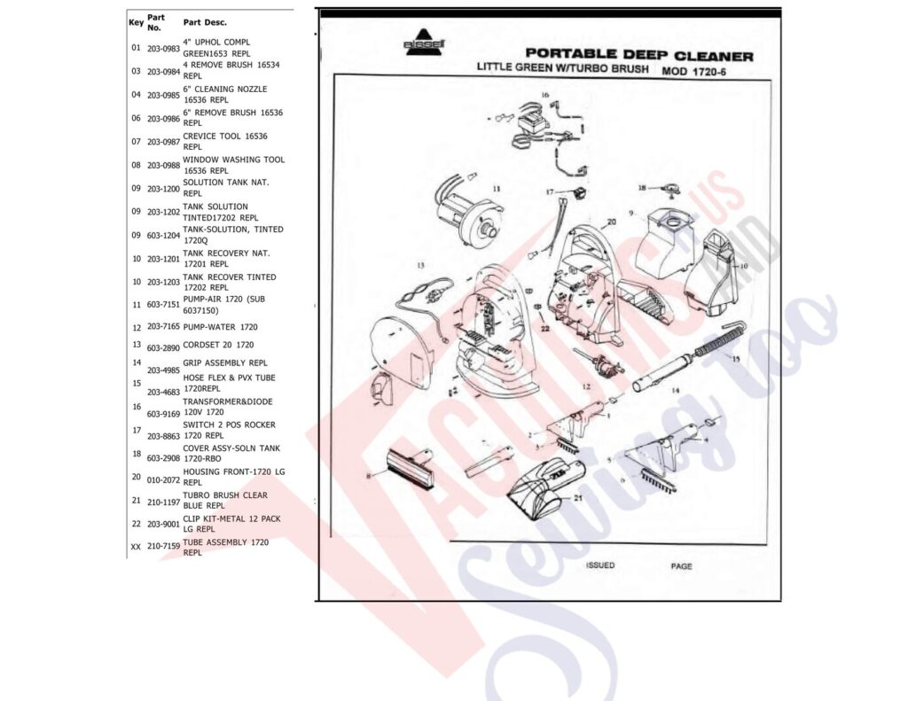 Bissell 1720 exploded schematic diagram (page 1)