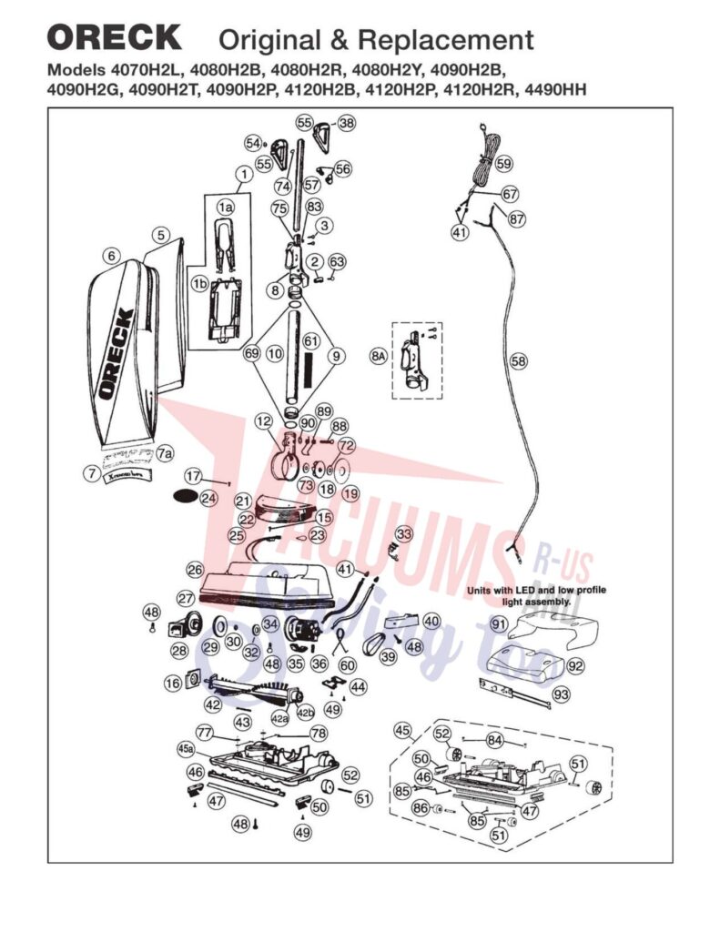 Oreck 4070h2l exploded schematic diagram (page 1)