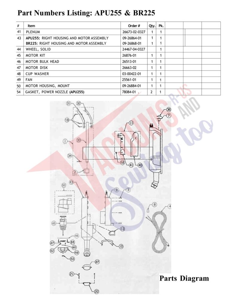 Oreck APU255 exploded schematic diagram (page 1)