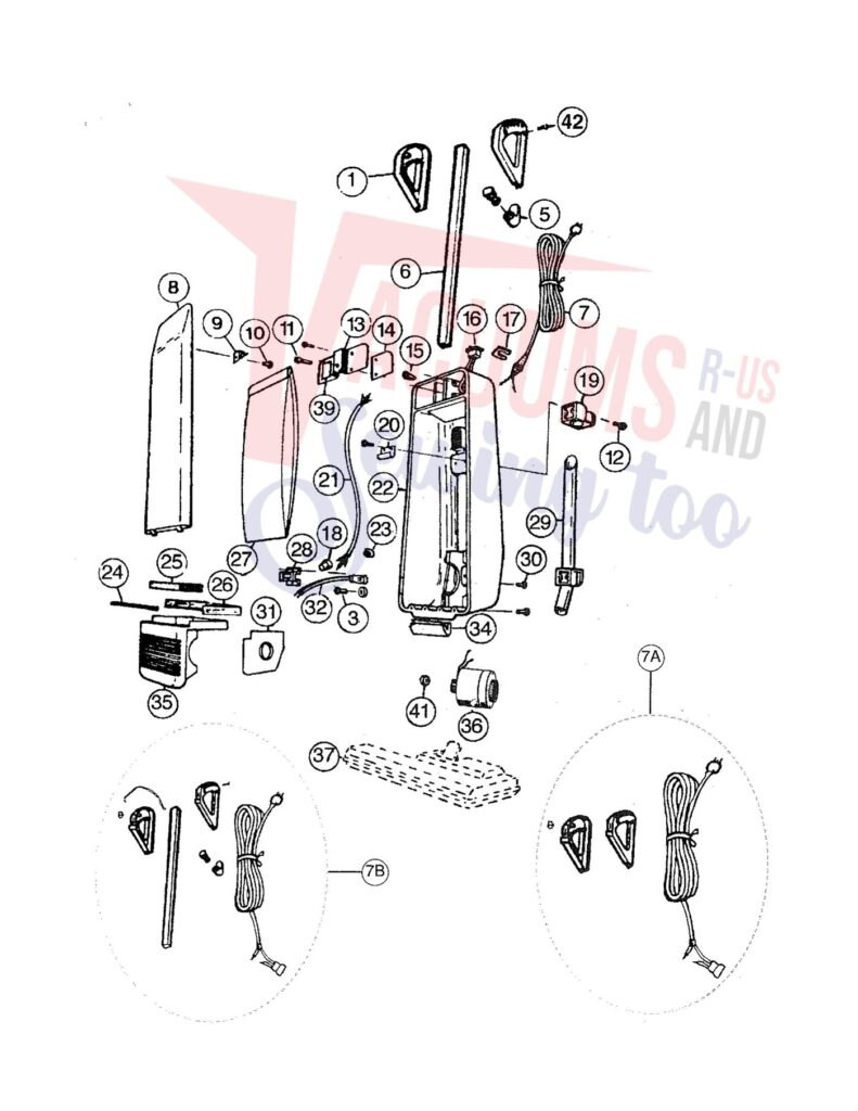 Oreck 2175G exploded schematic diagram (page 1)