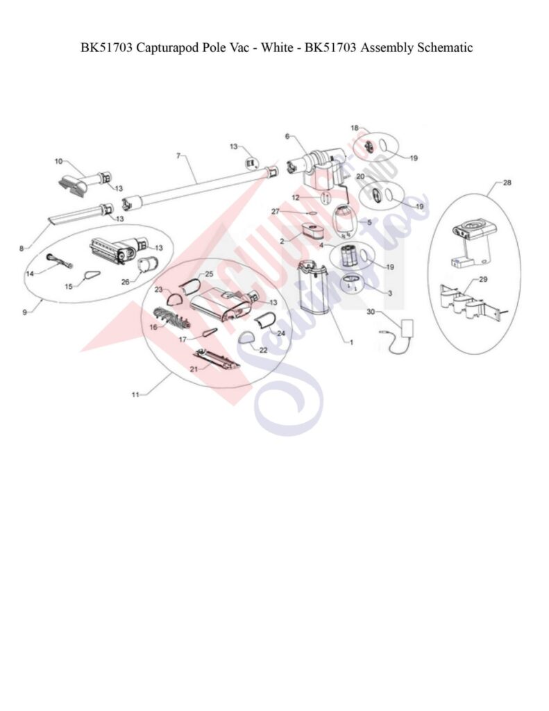 Oreck BK51703 exploded schematic diagram (page 1)