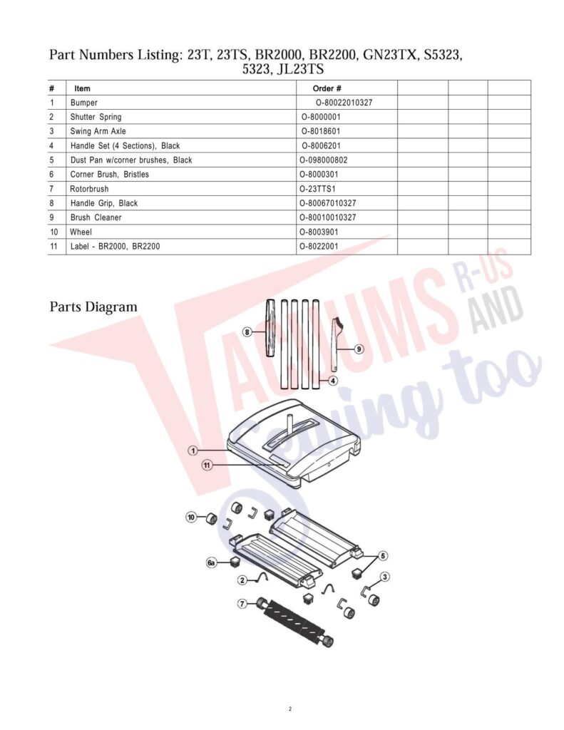Oreck 23t exploded schematic diagram (page 1)