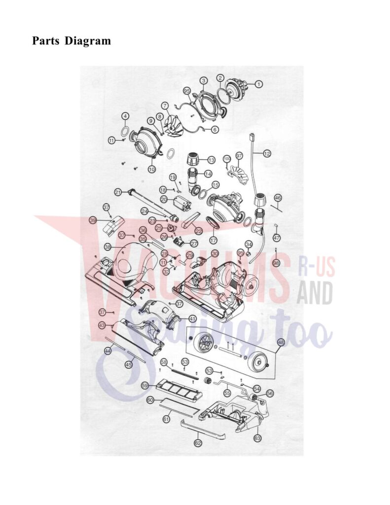Oreck DS1600 exploded schematic diagram (page 1)