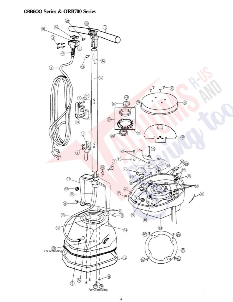 Oreck ORB600 exploded schematic diagram (page 1)