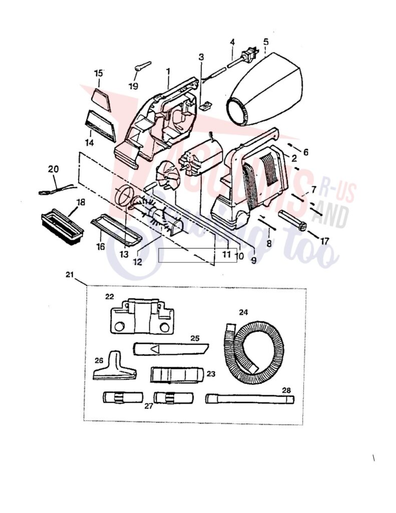 Oreck PB250LA exploded schematic diagram (page 1)