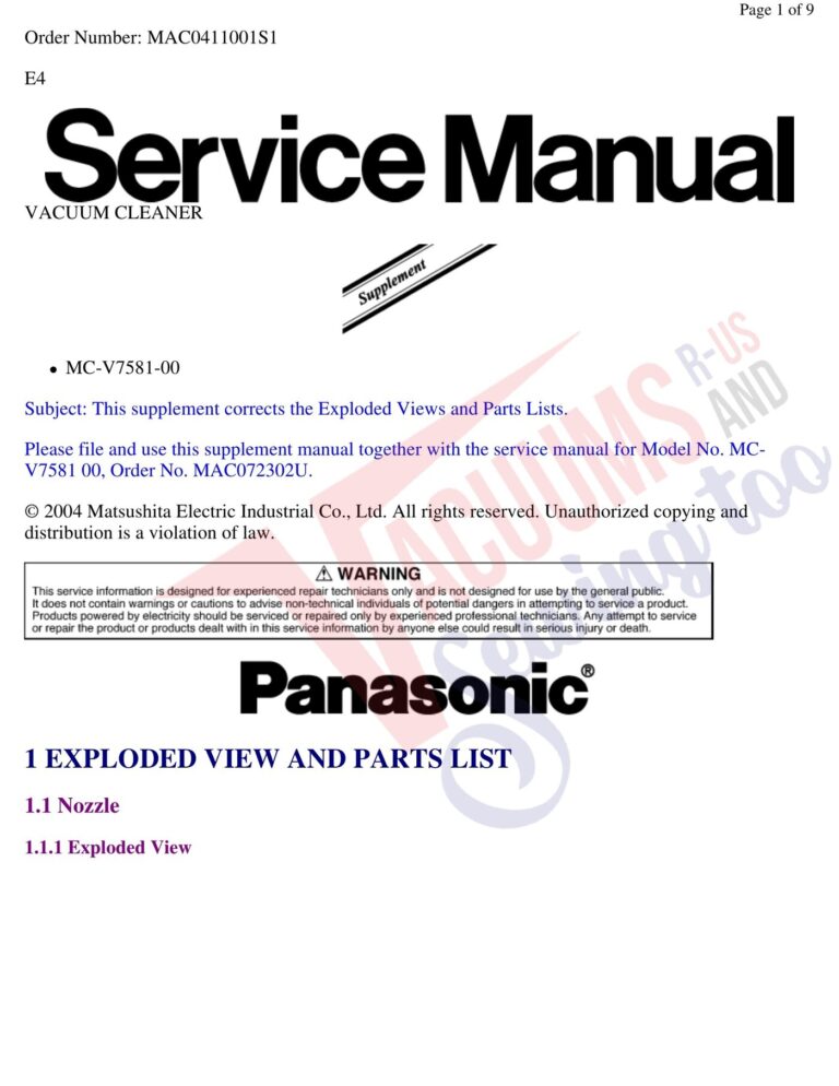 Panasonic MC-V7581 schematic page 1 preview