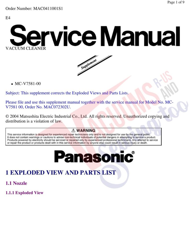 Panasonic MC-V7581 exploded schematic diagram (page 1)