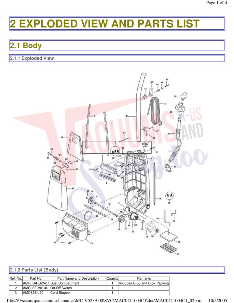 Panasonic MC-V5239 exploded schematic diagram (page 1)
