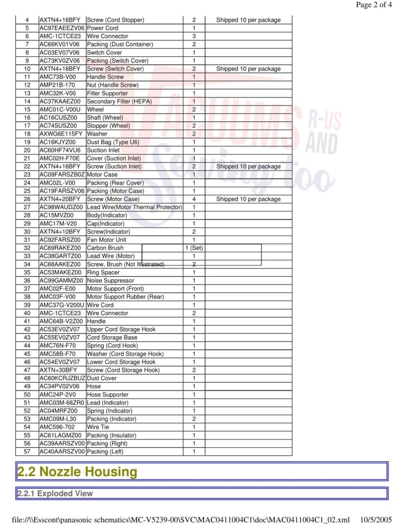 Panasonic MC-V5239 exploded schematic diagram (page 2)
