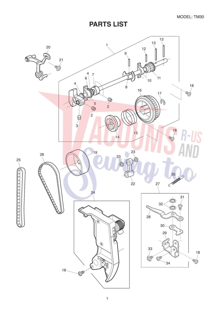 Janome tm30 exploded schematic diagram (page 1)