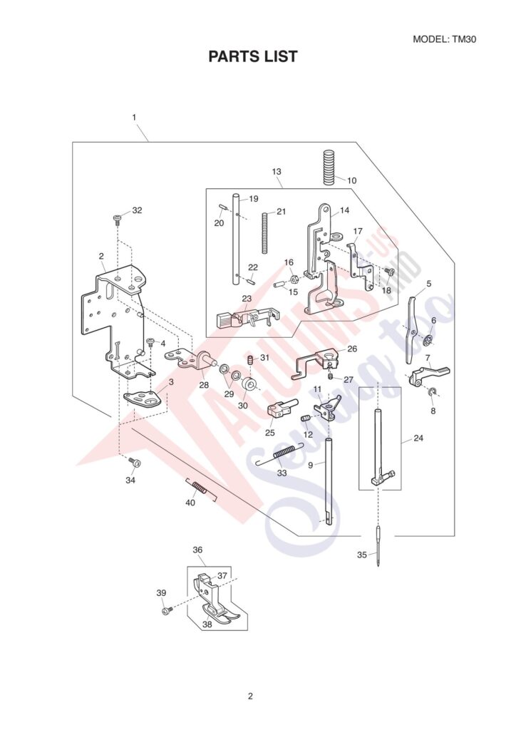 Janome tm30 exploded schematic diagram (page 2)