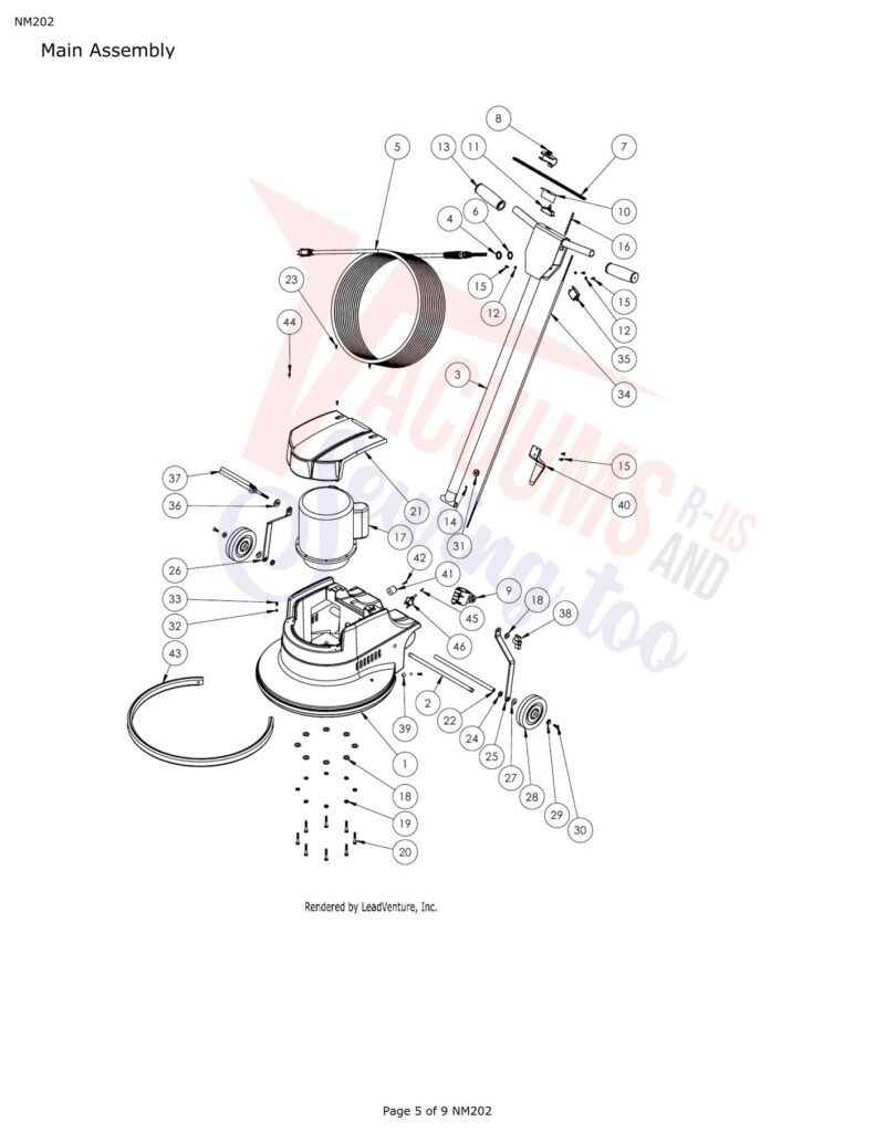 Powr-Flite NM202 exploded schematic diagram (page 1)