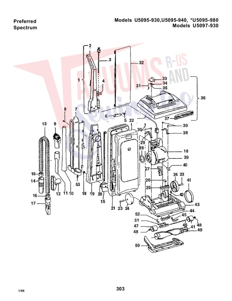 Hoover U5097-930 exploded schematic diagram (page 1)