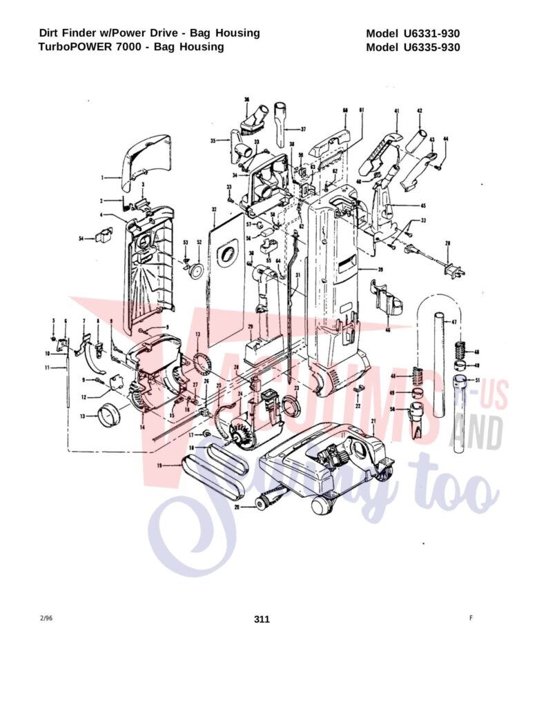 Hoover U6331-930 exploded schematic diagram (page 1)