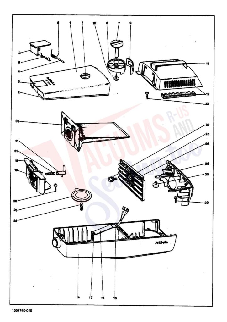 Miele S158 exploded schematic diagram (page 1)
