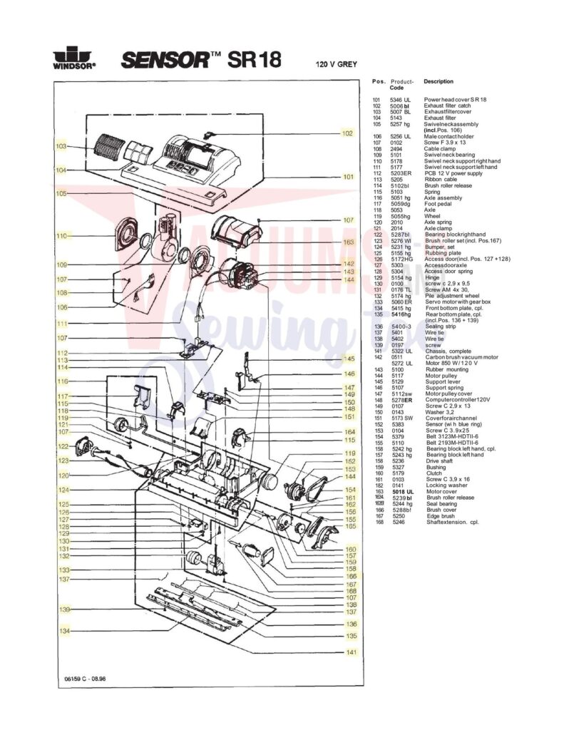 Windsor SR18 exploded schematic diagram (page 1)