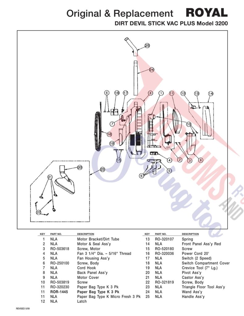 Dirt Devil 3200 exploded schematic diagram (page 1)