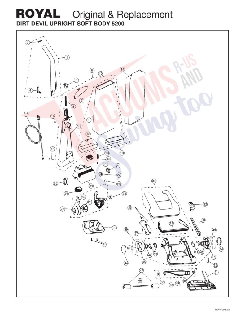 Bissell 5200 exploded schematic diagram (page 1)