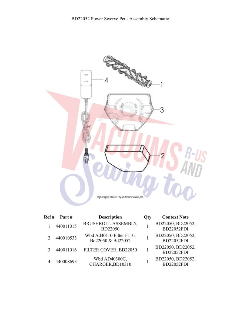 Dirt Devil BD22052 exploded schematic diagram (page 1)
