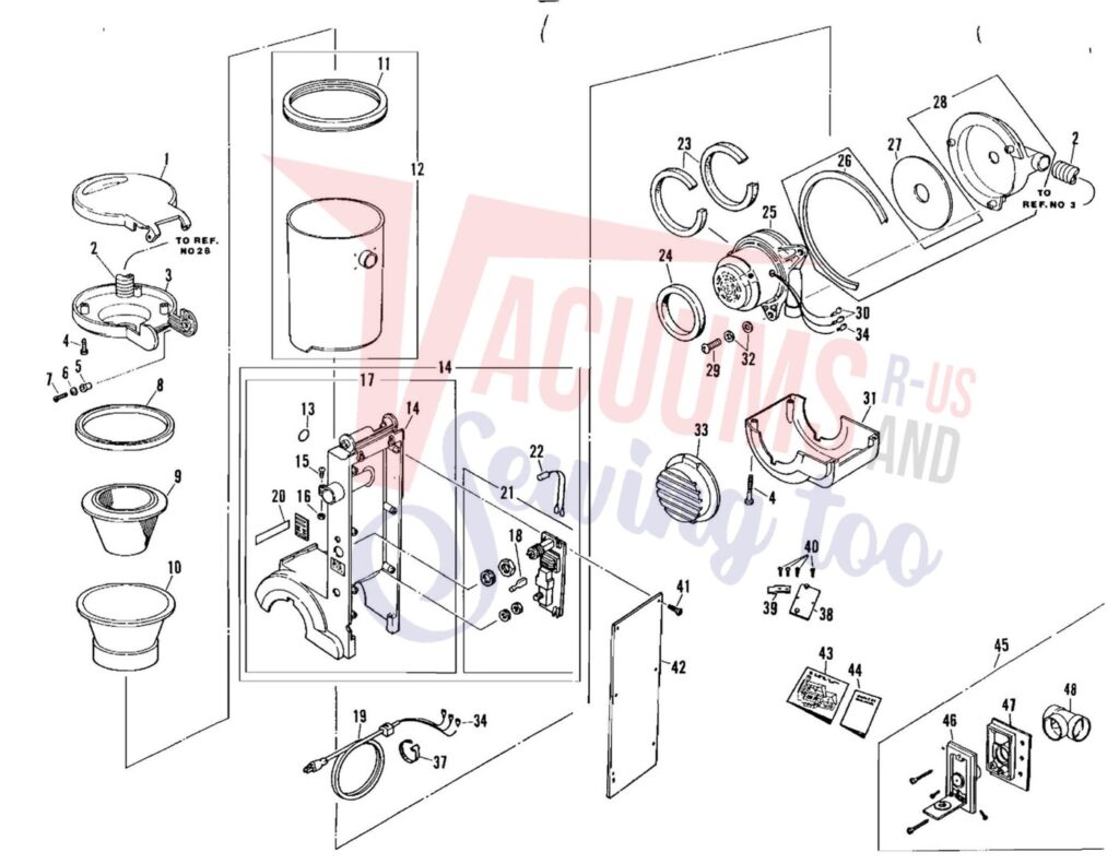 Filter Queen v3000 exploded schematic diagram (page 1)