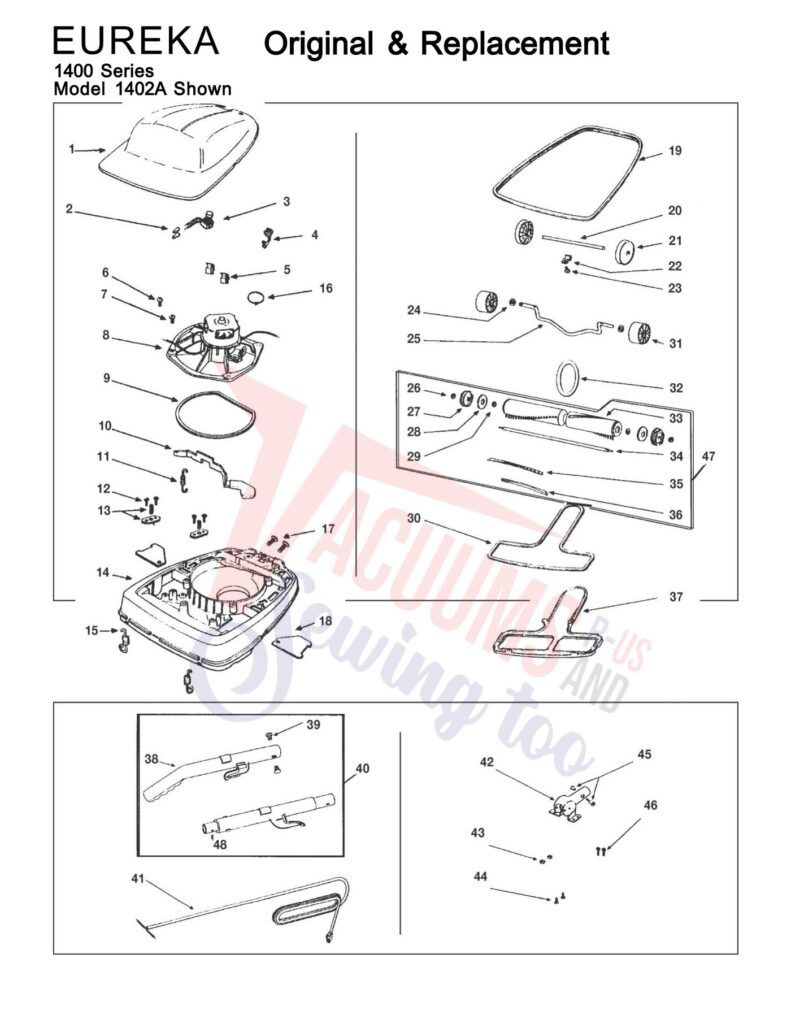 Eureka 1402A exploded schematic diagram (page 1)