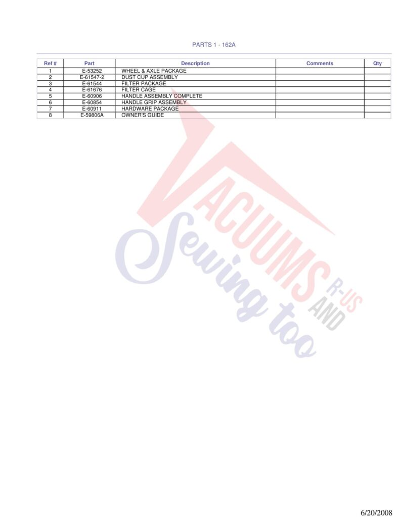 Eureka 162A exploded schematic diagram (page 1)