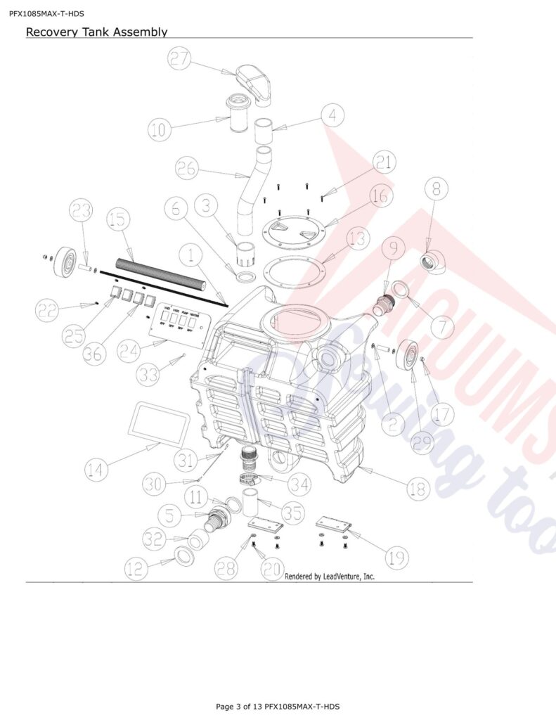 Tornado PFX1085MAZ-T-HDS exploded schematic diagram (page 1)