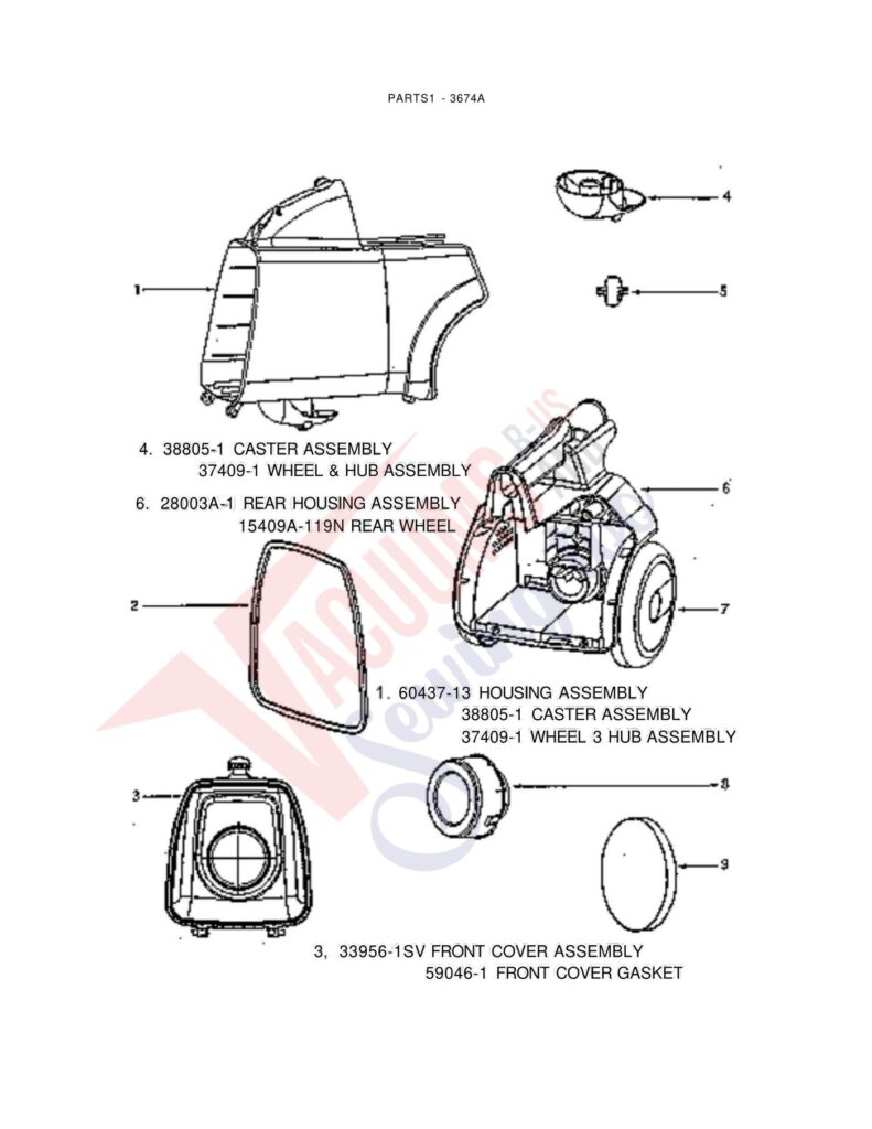 Eureka 3674A exploded schematic diagram (page 1)