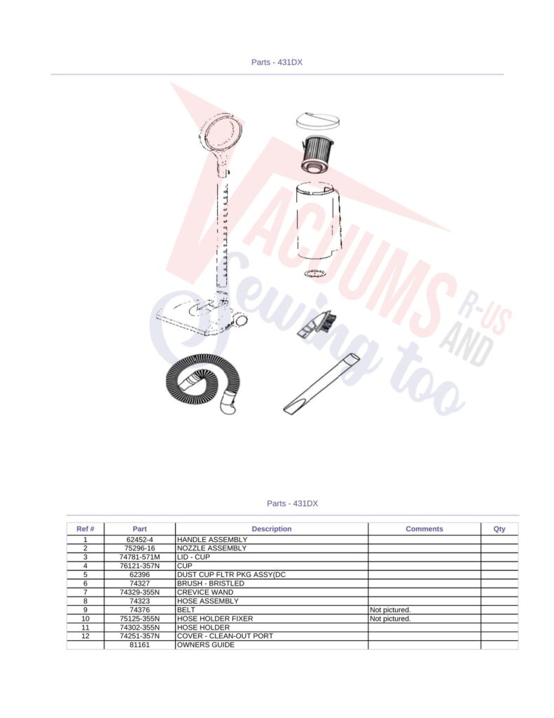 Eureka 431DX exploded schematic diagram (page 1)