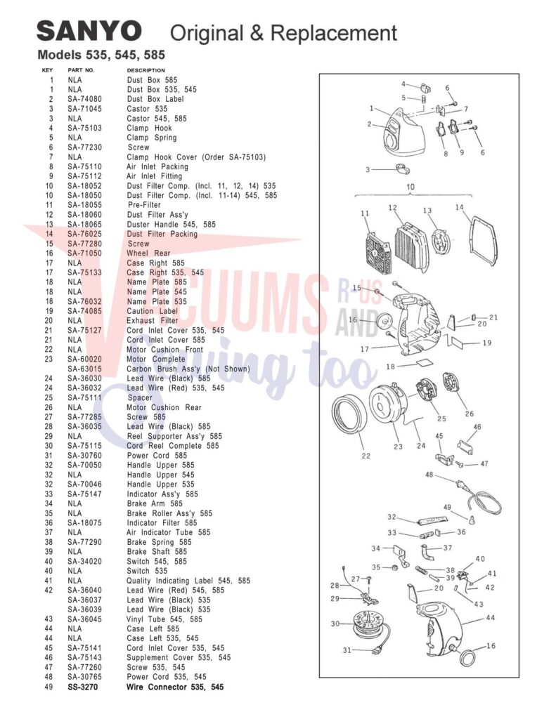 Sanyo 535 exploded schematic diagram (page 1)